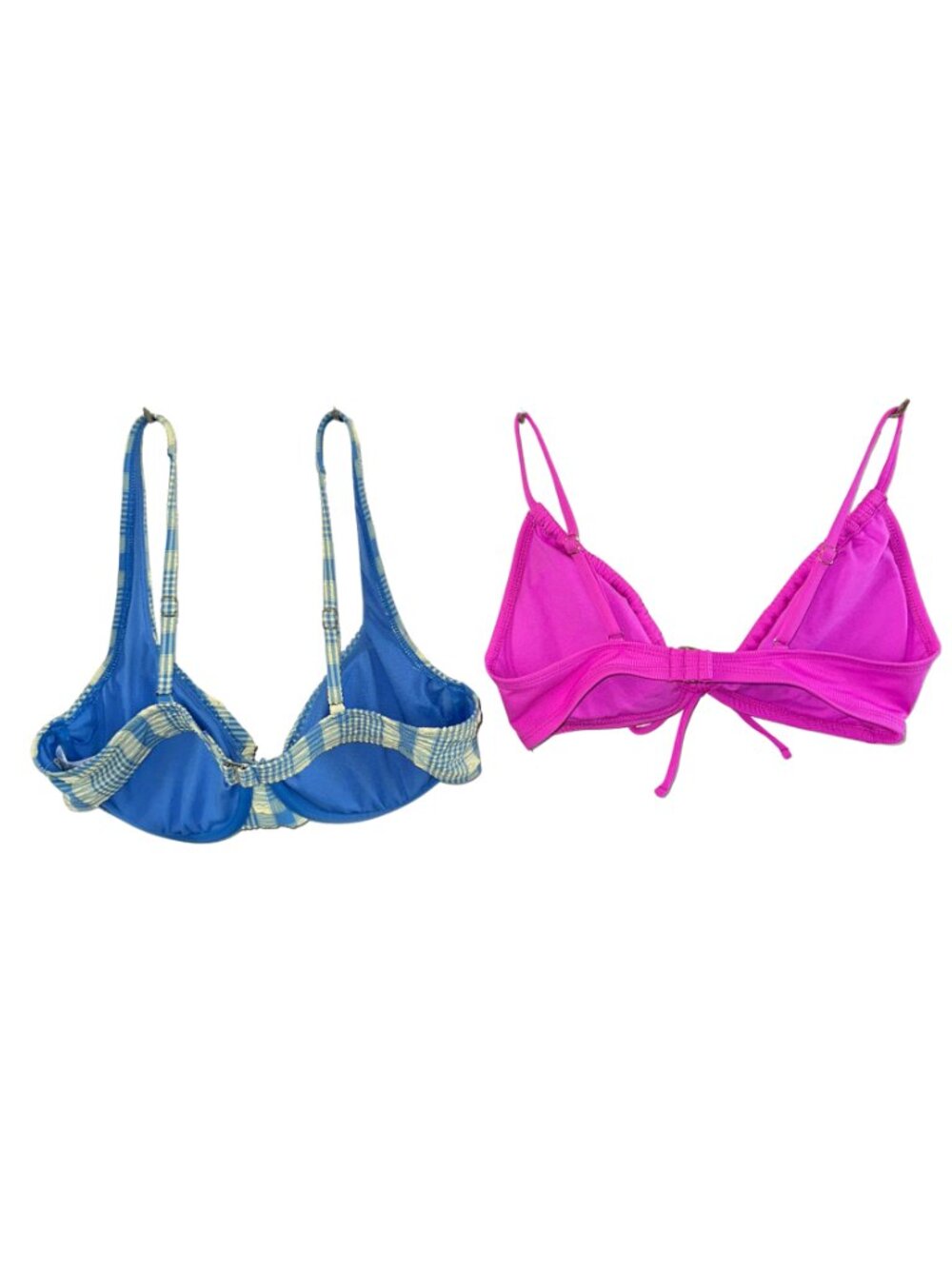 Bundle Set of 2 NWT Bikini Tops Pink Ribbed S Blue Plaid Underwire M - Picture 3 of 10